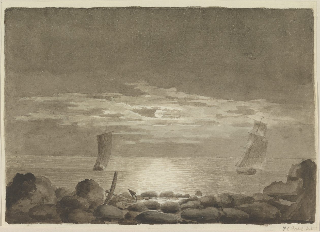 Kaksi laivaa kuutamossa tekijältä Johan Christian Dahl