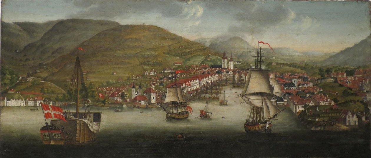 Näkymä Bergenin satamaan tekijältä Johan Christian Dahl