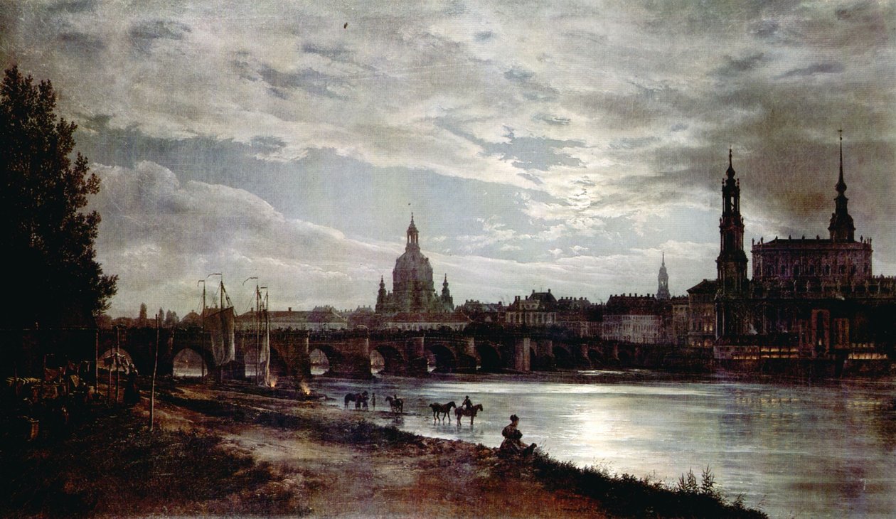 Näkymä Dresdeniin kuunvalossa tekijältä Johan Christian Dahl