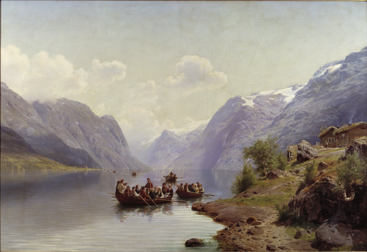 Morsiussaattaja Hardanger Fiordilla, 1865 tekijältä Johan Fredrik Eckersberg