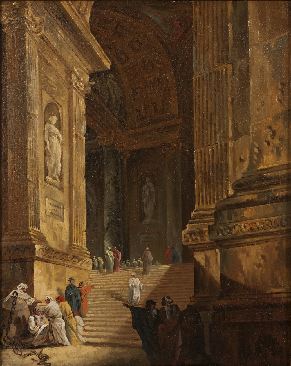 A Temple Staircase, n. 1783 (öljy kankaalle) tekijältä Johan Gottlob Brusell