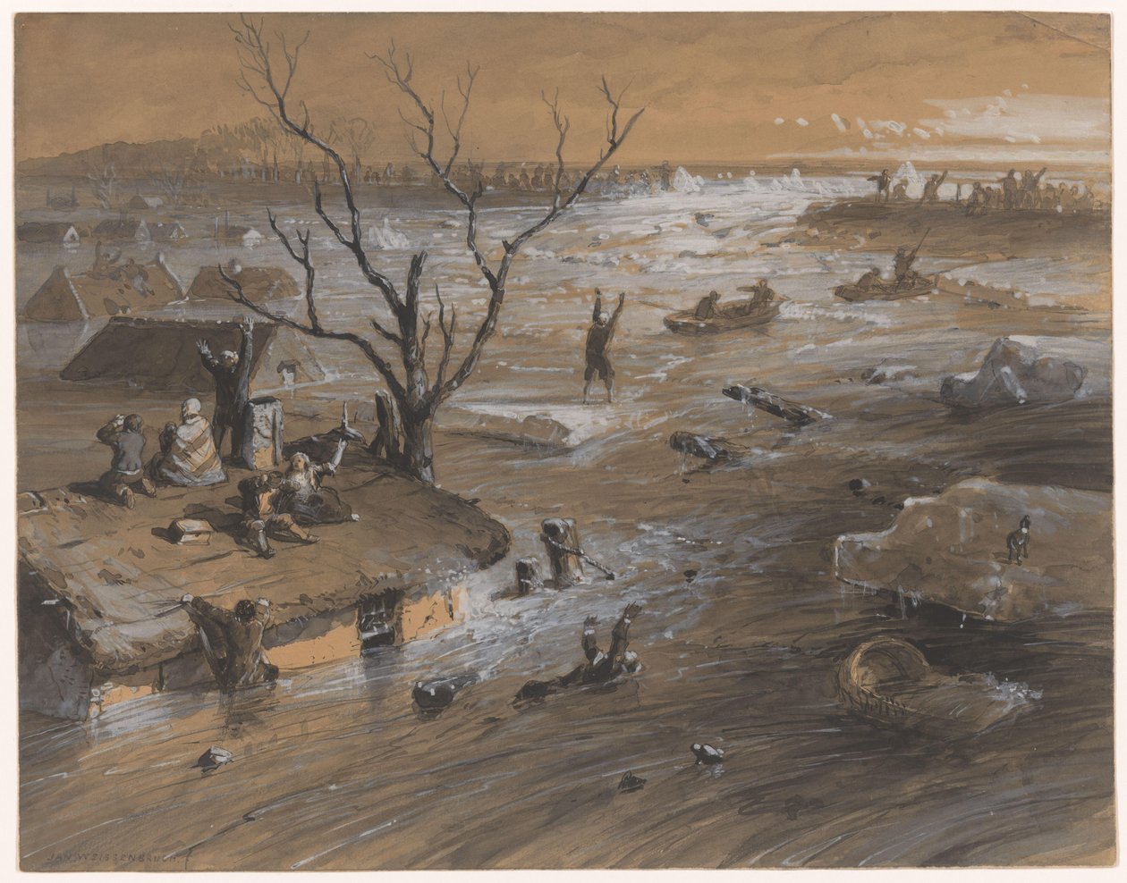Padon repeämä Brakelissa, 4. tammikuuta 1861 (otsikko esineessä) tekijältä Johan Hendrik Weissenbruch (signed by artist)