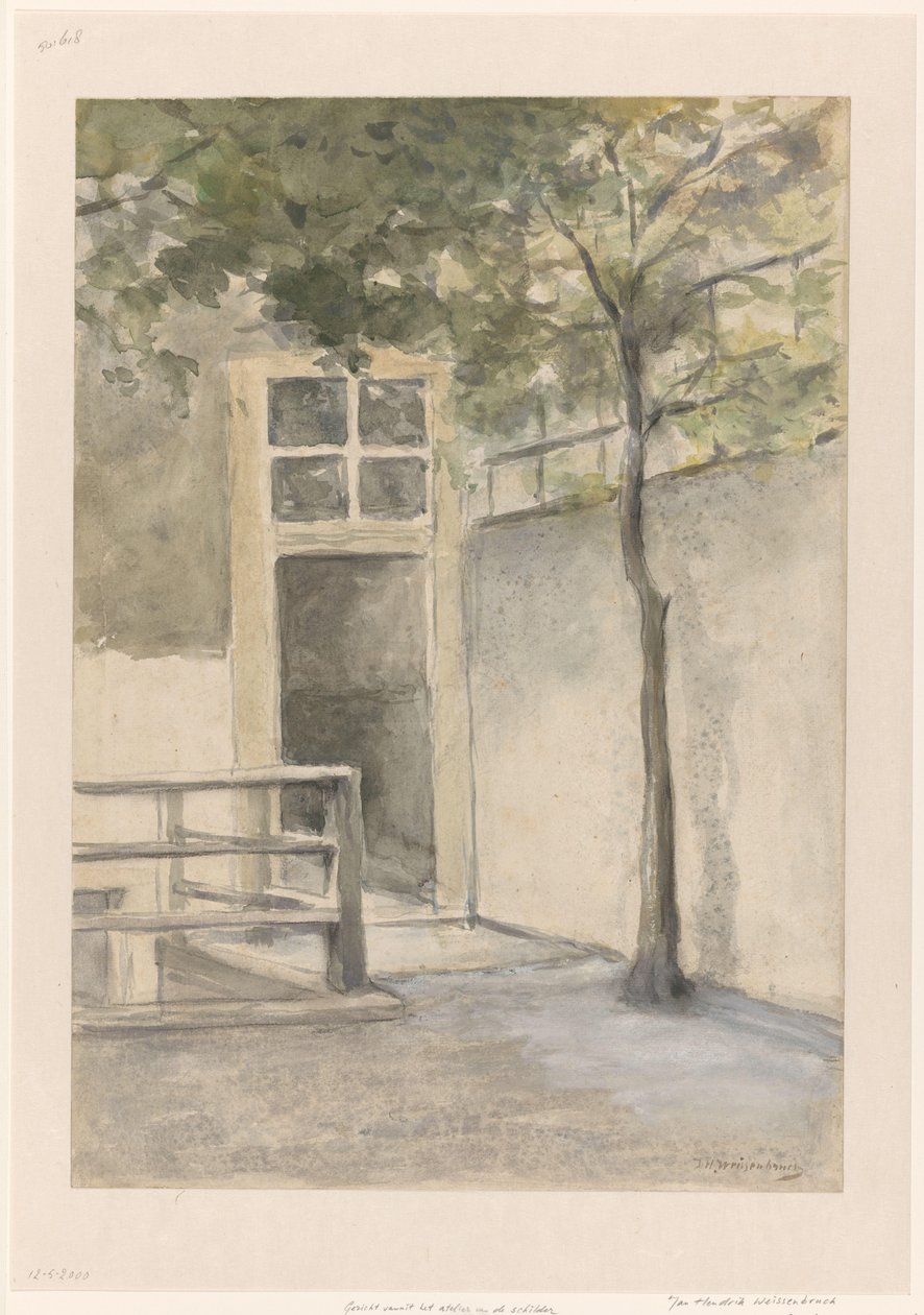 Näkymä sisäpihalle taiteilijan ateljeesta Kazernestraatissa Haagissa tekijältä Johan Hendrik Weissenbruch (signed by artist)