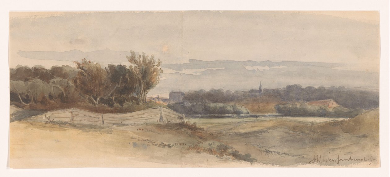 Panoraamamaisema tekijältä Johan Hendrik Weissenbruch (signed by artist)
