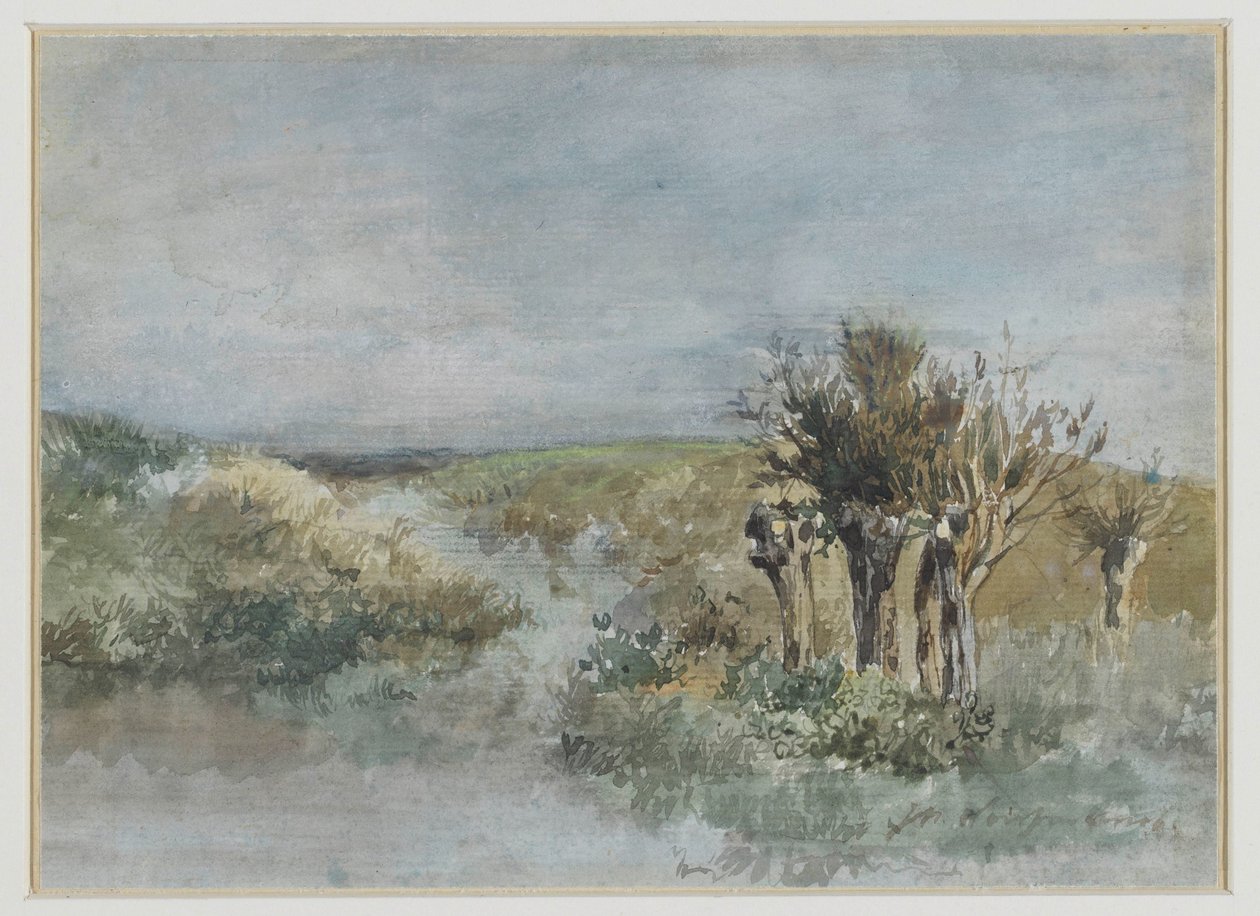 Maisema pollarin pajuilla ojan varrella tekijältä Johan Hendrik Weissenbruch
