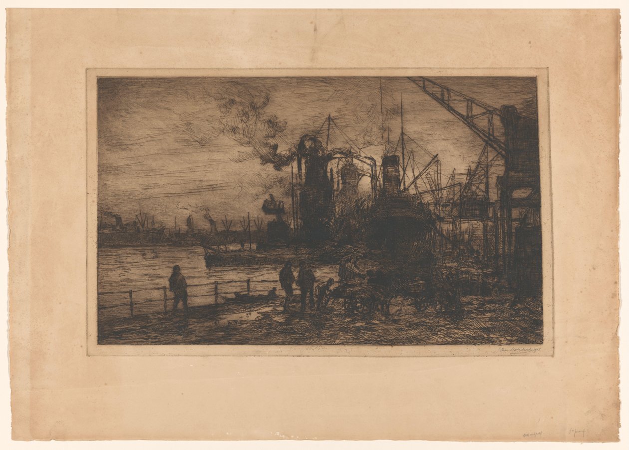 Näkymä Rotterdamin satamasta tekijältä Johan Hendrik van Mastenbroek (signed by artist)