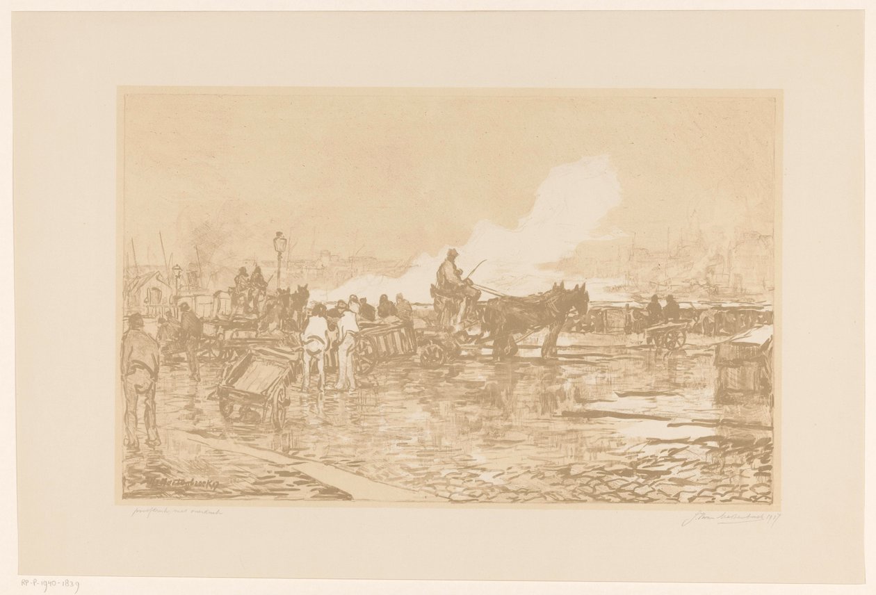 Satamanäkymä Rotterdamissa tekijältä Johan Hendrik van Mastenbroek (signed by artist)