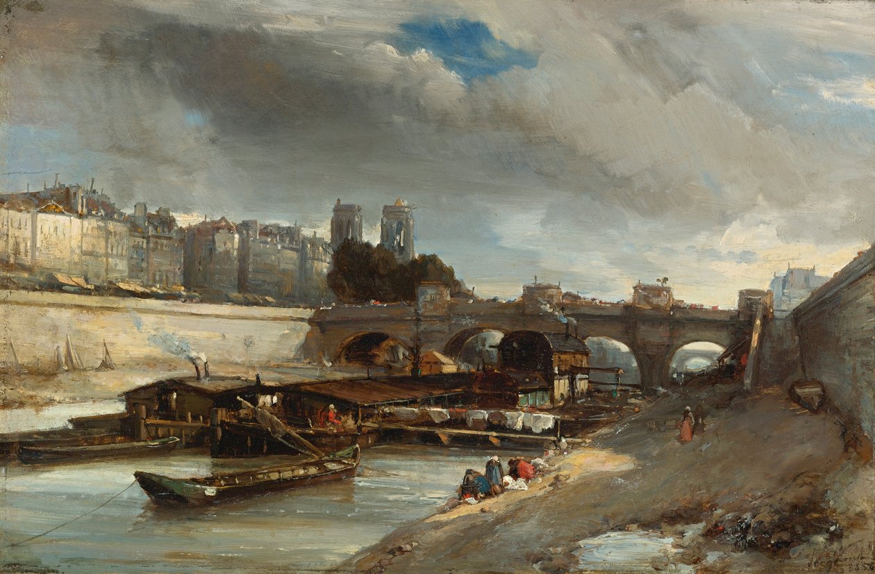 Boot wasplaats de buurt van de Pont Neuf, Parijs tekijältä Johan Jongkind