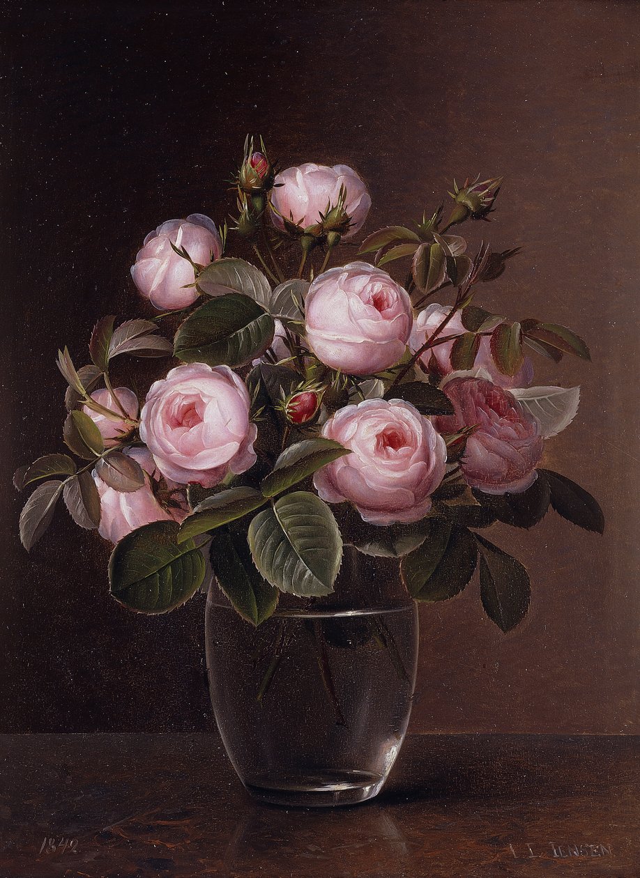 Ruusuja lasimaljakossa, 1842 tekijältä Johan Laurents Jensen