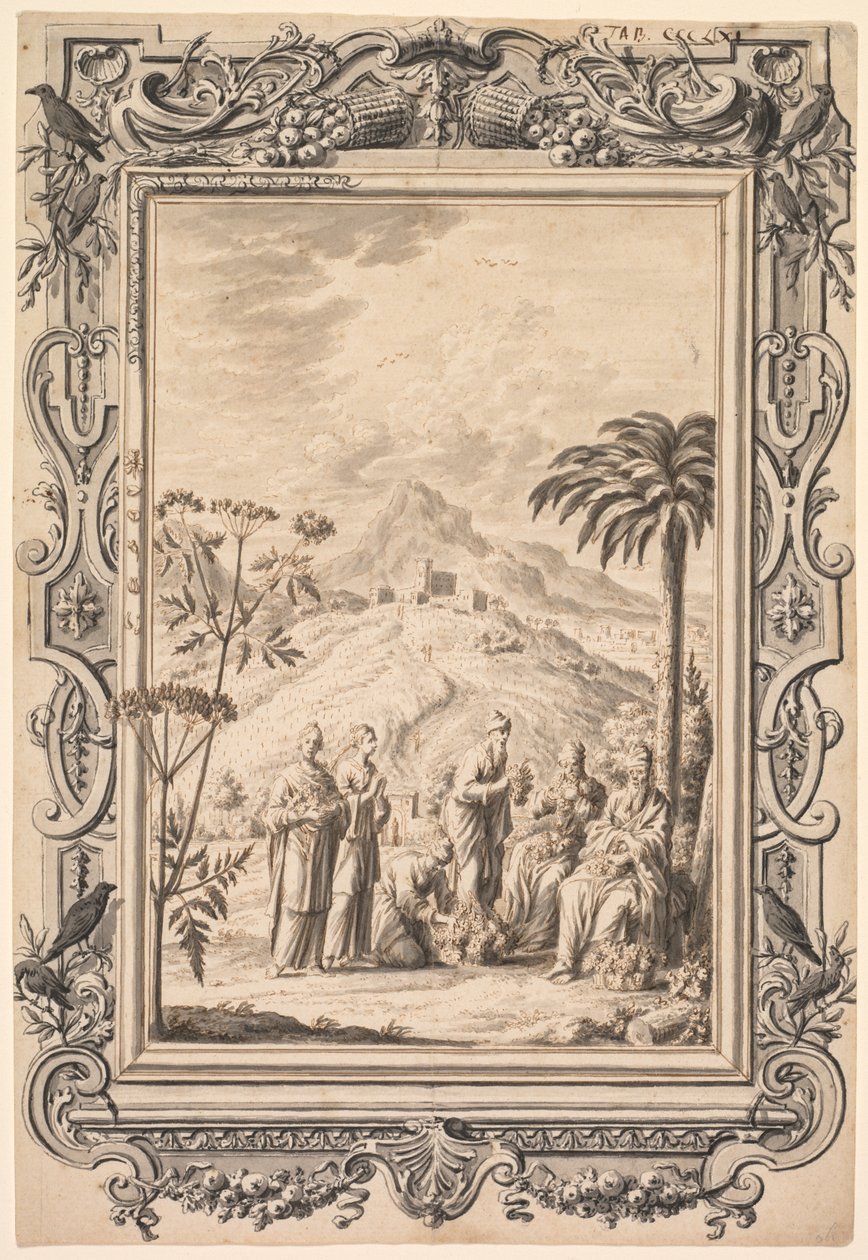 Kuvitus ja reunasuunnittelu Kupfer-Bibel Copper Biblelle, c. 1730. tekijältä Johan Melchior Füssli
