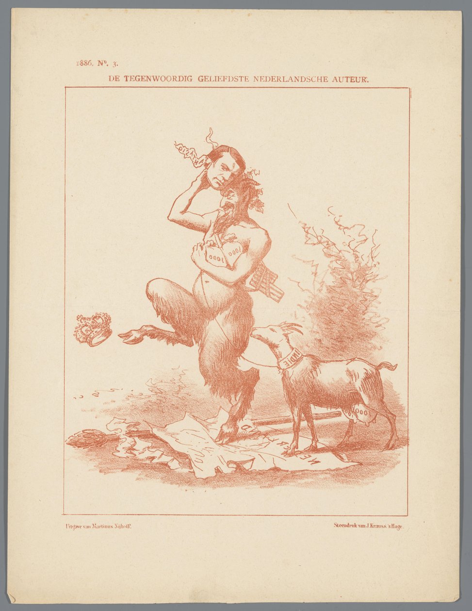 Spot print Busken Huet, 1886 Tämän päivän rakastetuin hollantilainen kirjailija (otsikko esineessä) tekijältä Johan Michaël Schmidt Crans