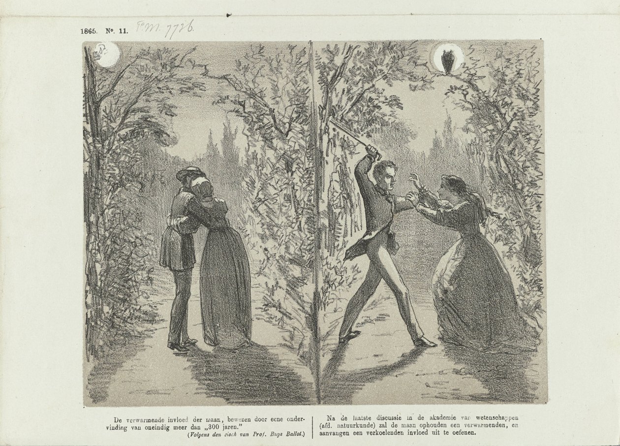 Sarjakuva kuun vaikutuksesta, 1865 tekijältä Johan Michaël Schmidt Crans