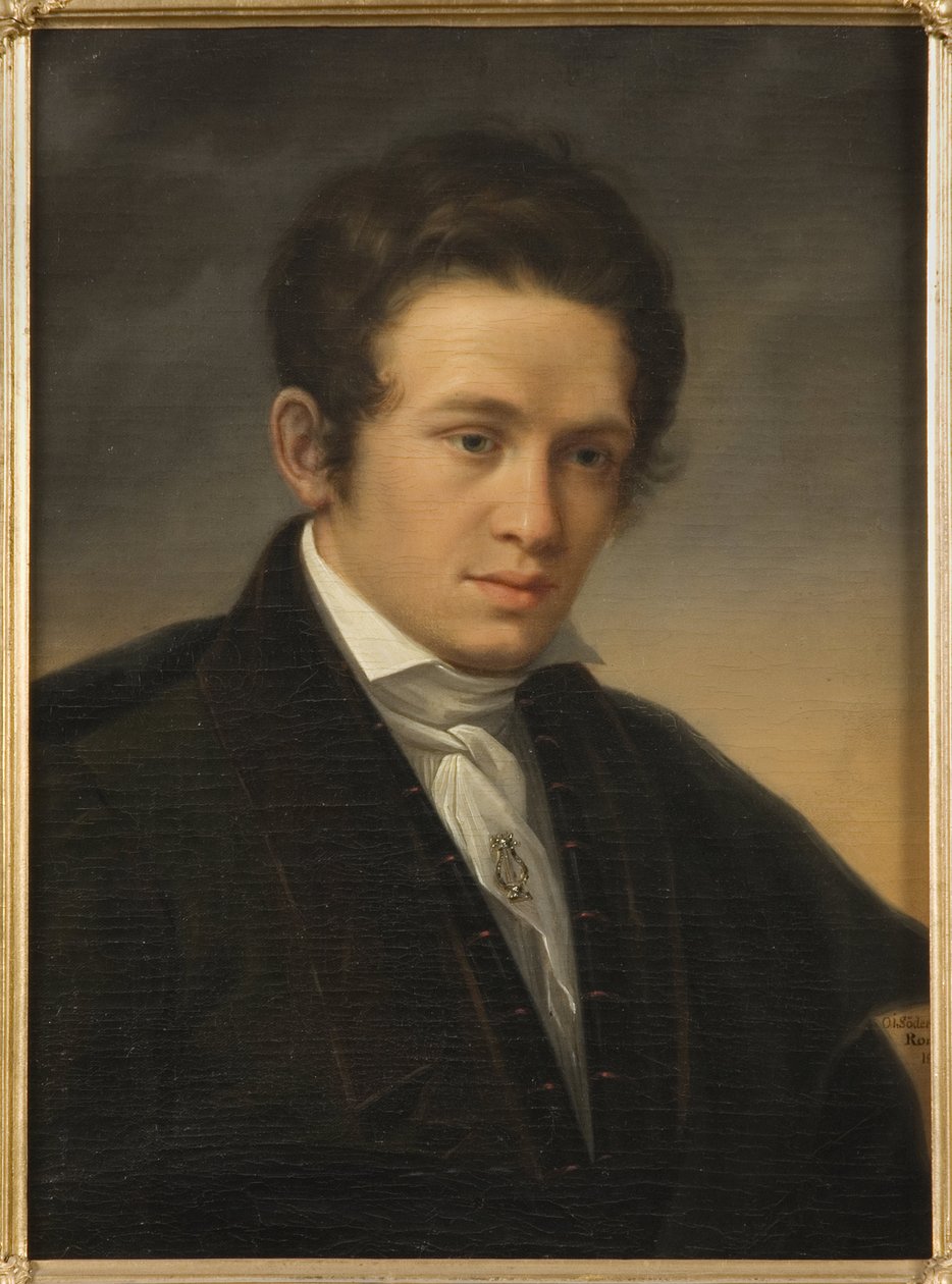 Runoilija Karl August Nicanderin (1799-1839) muotokuva, Sodermark, Olof Johan (1790-1848). Öljy kankaalle tekijältä Johan Olaf Sodermark