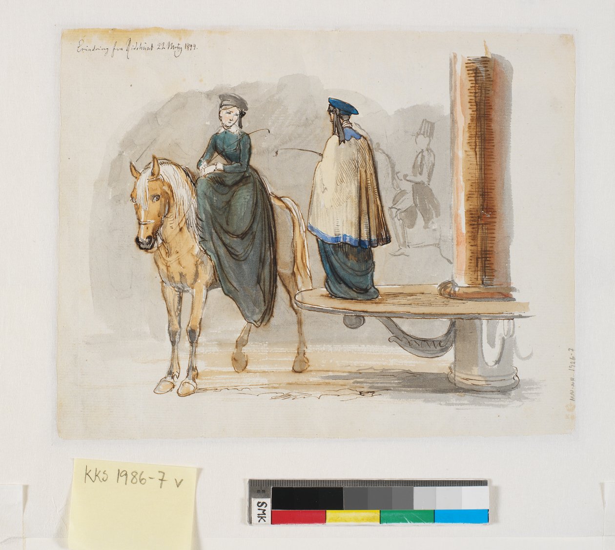"Muisto ratsastushallista. 22. maaliskuuta 1844." tekijältä Johan Thomas Lundbye