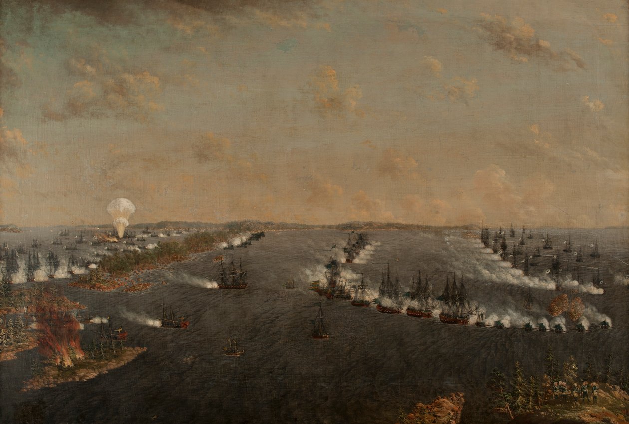 Ensimmäinen venäläis-ruotsalainen Rochensalmin taistelu 24. elokuuta 1789 n. 1790. tekijältä Johan Tietrich Schoultz