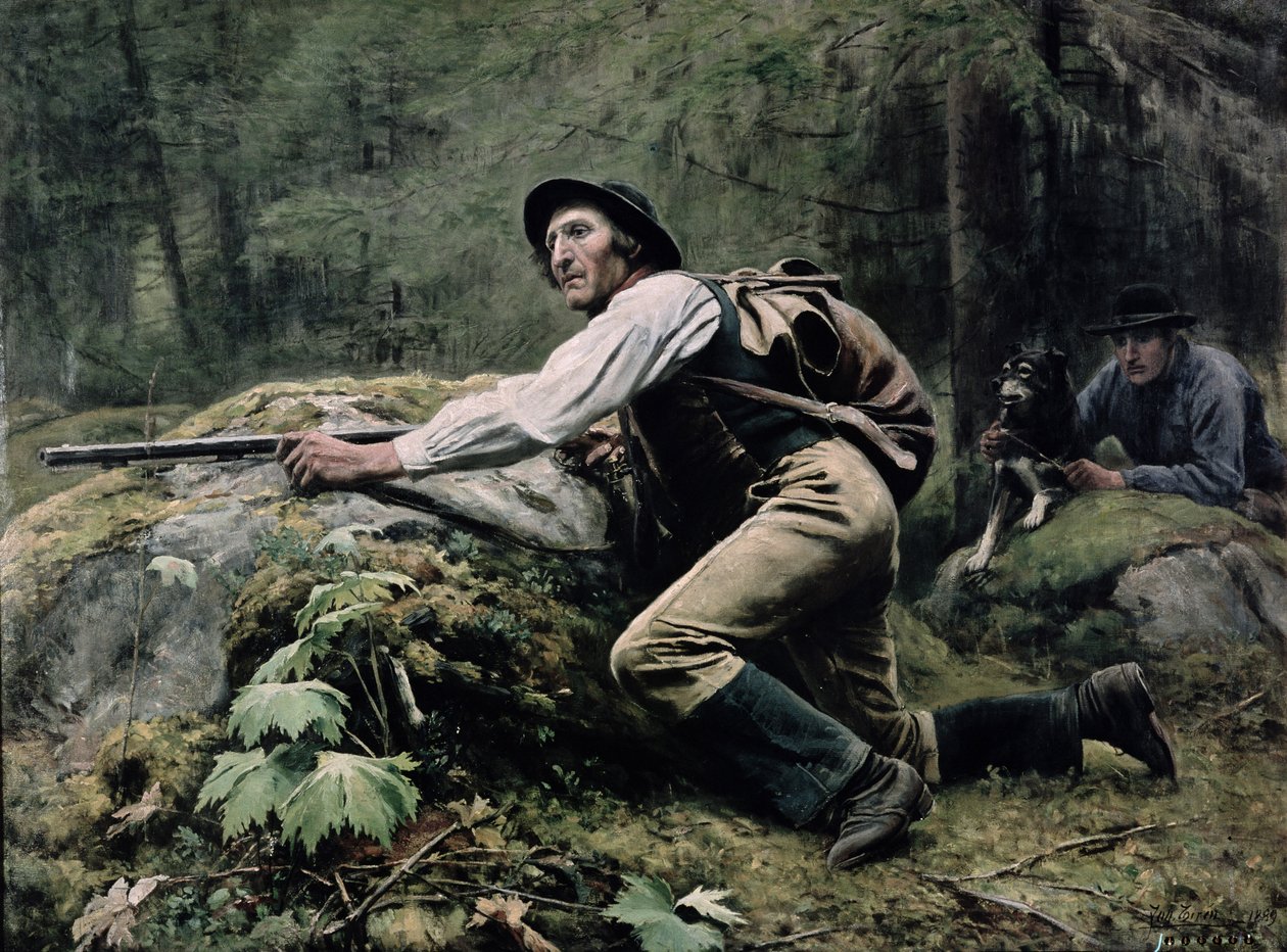 Hirvenmetsästys, 1889 tekijältä Johan Tiren