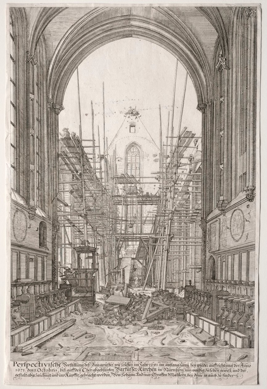 LArt Ancien Zurich: Näkymä fransiskaanien kirkossa, Barfüsser-Kirke, 1681. tekijältä Johan Ulrich Krauss