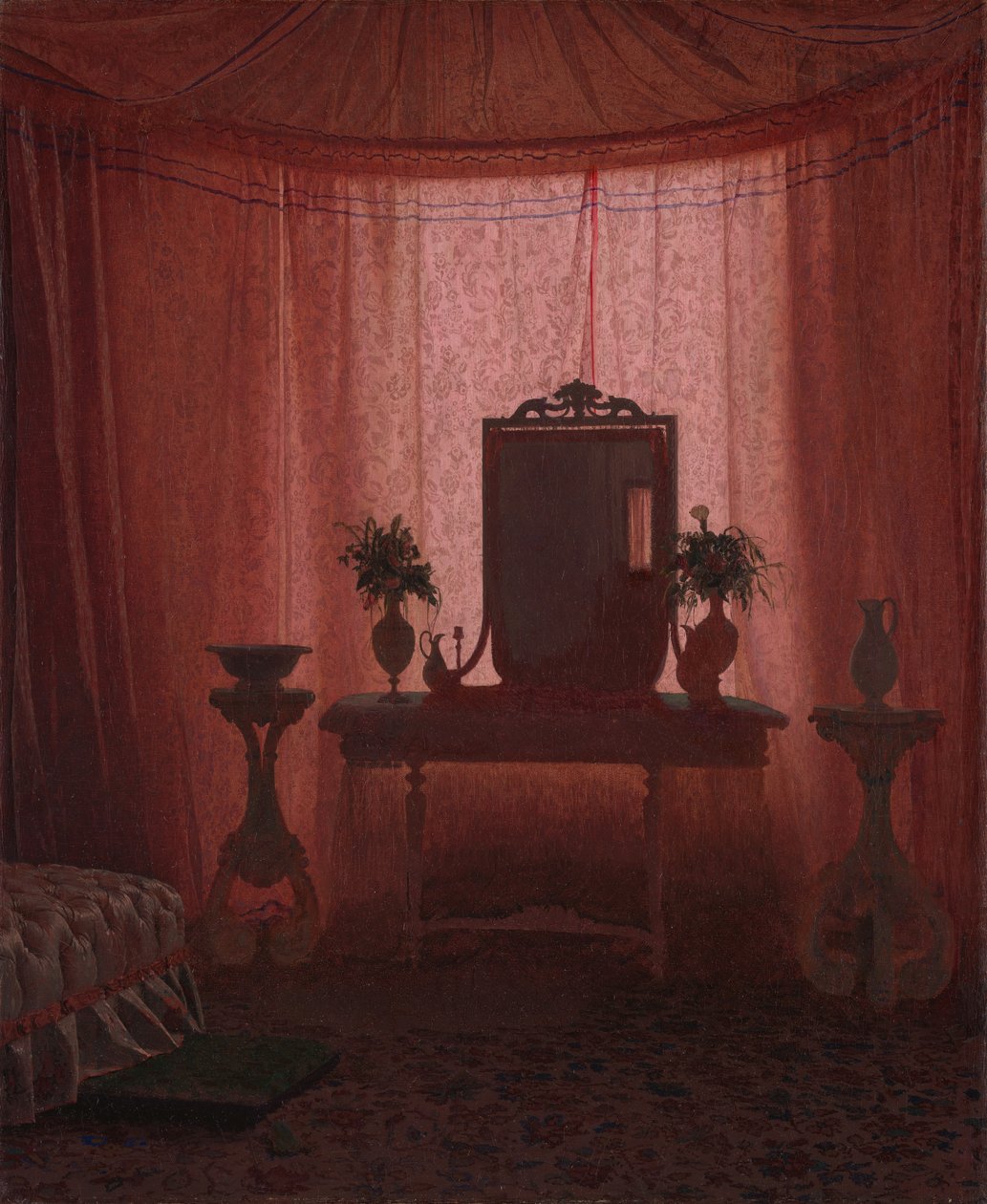 Makuuhuone Bernstorff Palacessa lähellä Kööpenhaminaa, n. 1845. tekijältä Johan Vilhelm Gertner