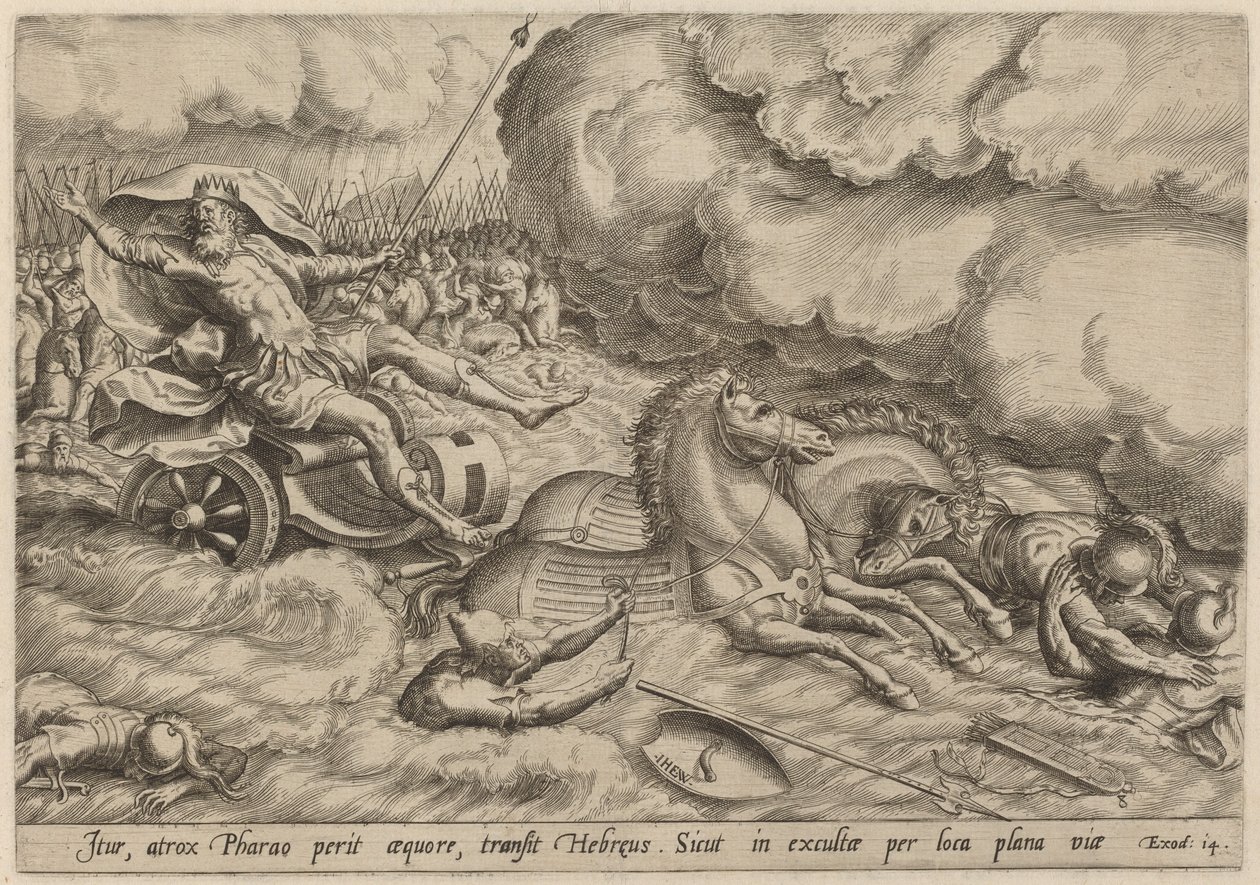 Punaisenmeren ylitys tekijältä Johan Wierix, after Maarten van Cleef