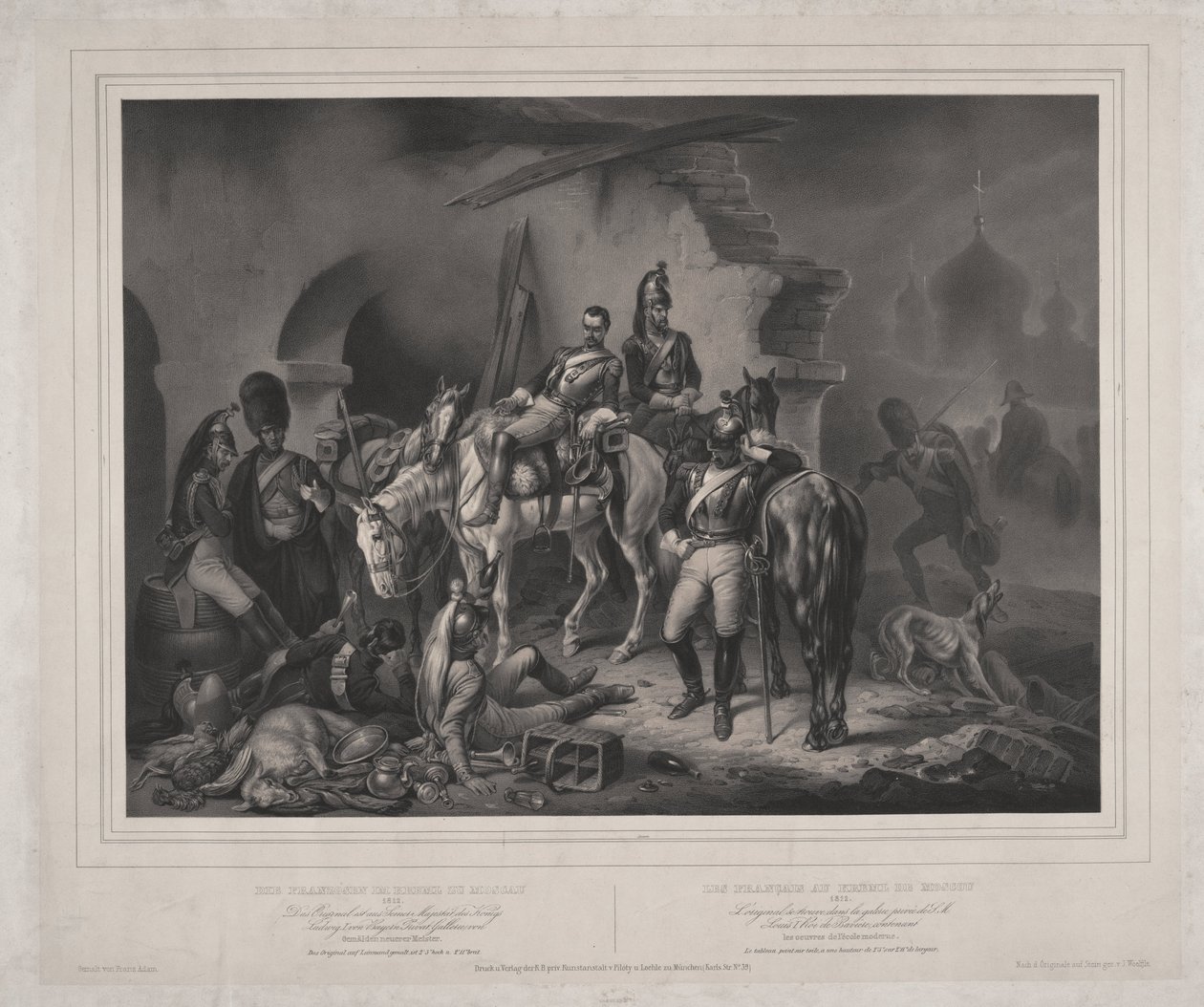 Ranskan armeija Moskovan Kremlissä - Woelfle, Johannes (1807-1893) - 1830 - Litografia - 60,8x85,9 - Yksityiskokoelma tekijältä Johan Woelfle