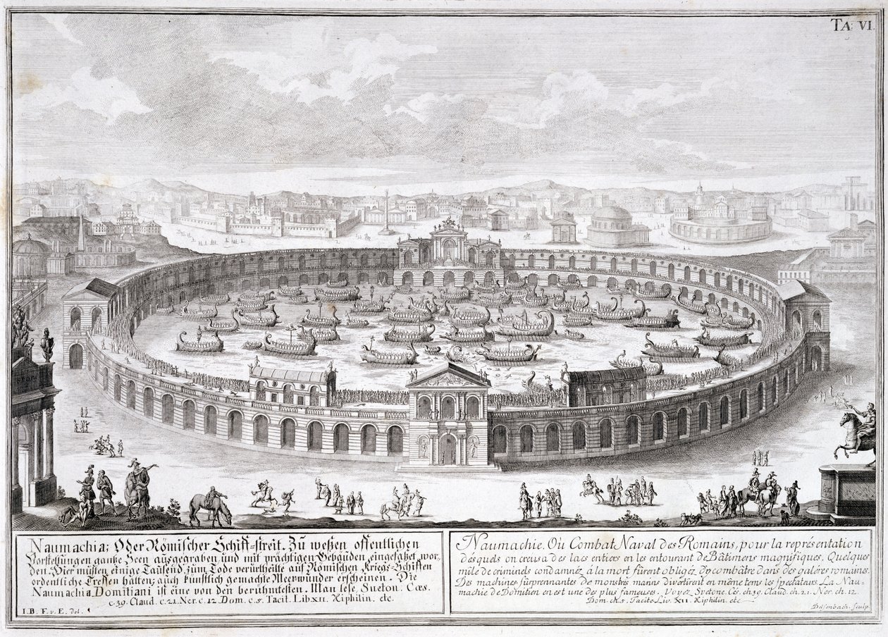 Naumachia, levy 6 Entwurf einer historischen Architecturista, kaiverrus Johann Adam Deslsenbach (1687-1765) tekijältä Johann Bernhard Fischer von Erlach