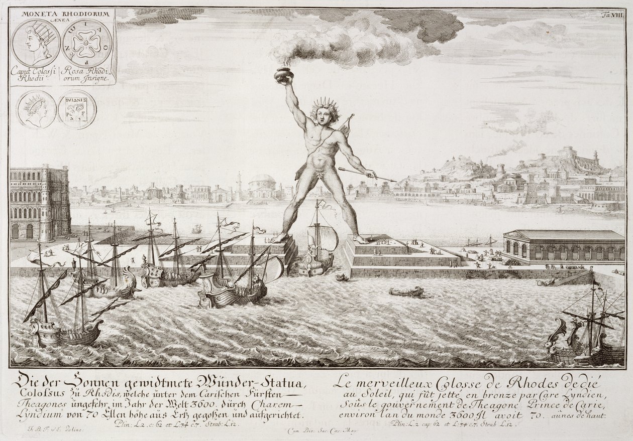Rodoksen kolossi, "Historiallisen arkkitehtuurin luonnos", 1721 tekijältä Johann Bernhard Fischer von Erlach