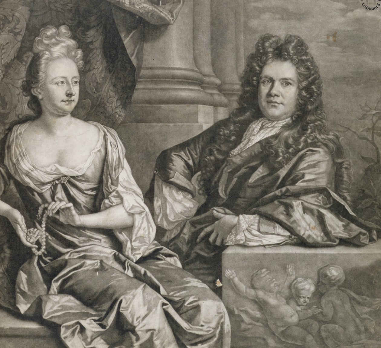 Herra ja rouva Gibbons, kaiverrus John Smith (mezzotint-kaiverrus) tekijältä Johann Closterman