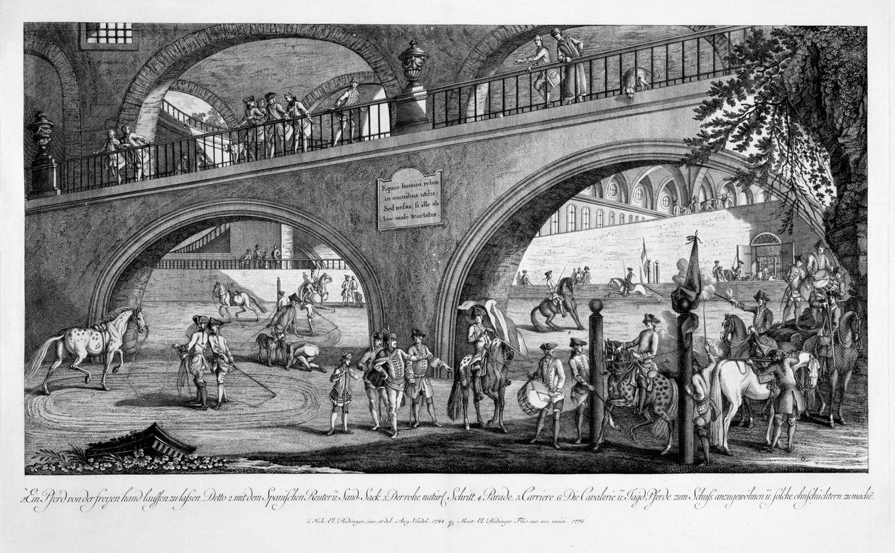 Kuvitus "Le Nouveau Manege", 1776 tekijältä Johann Elias Ridinger or Riedinger