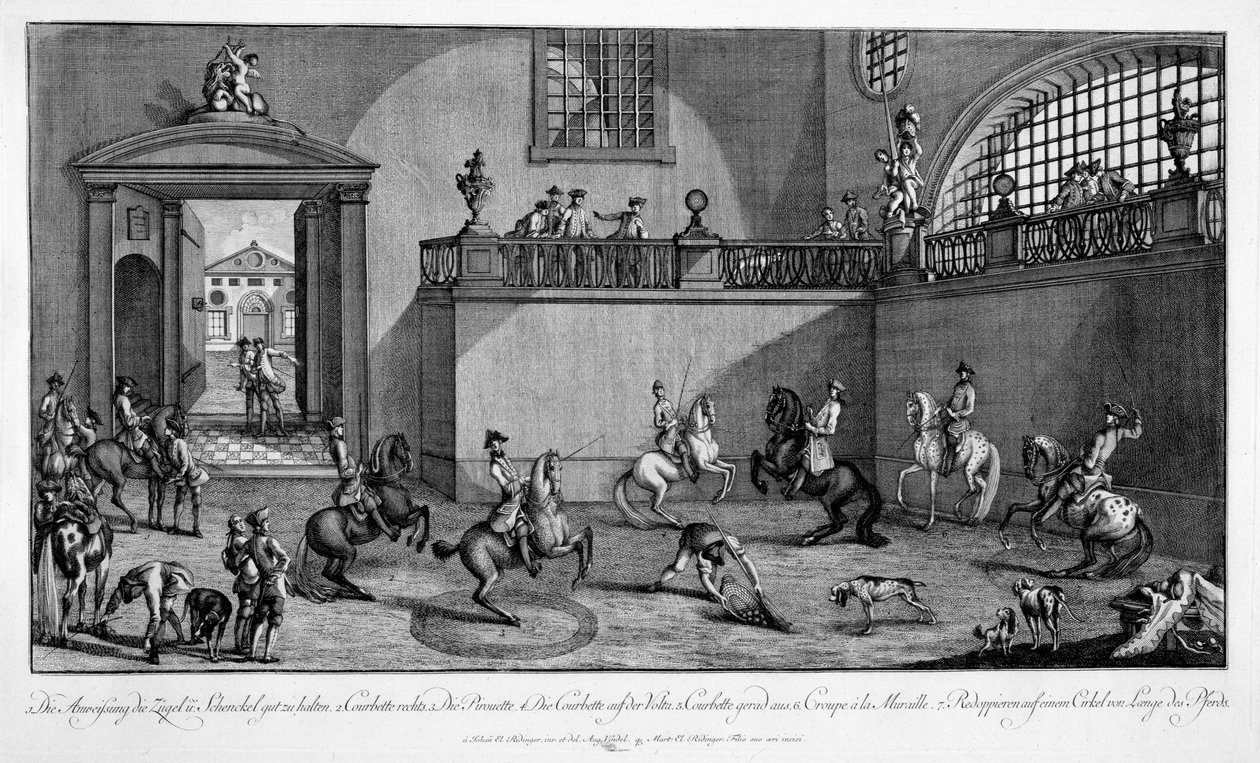 Kuvitus "Le Nouveau Manege", 1776 tekijältä Johann Elias Ridinger or Riedinger