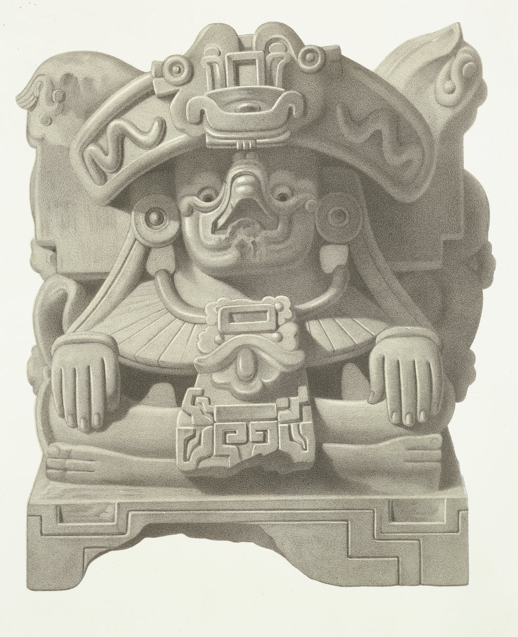 Sadejumala Cocijon kivijumala, levy "Meksikon muinaisista monumenteista", 1866 tekijältä Johann Friedrich Maximilian von Waldeck