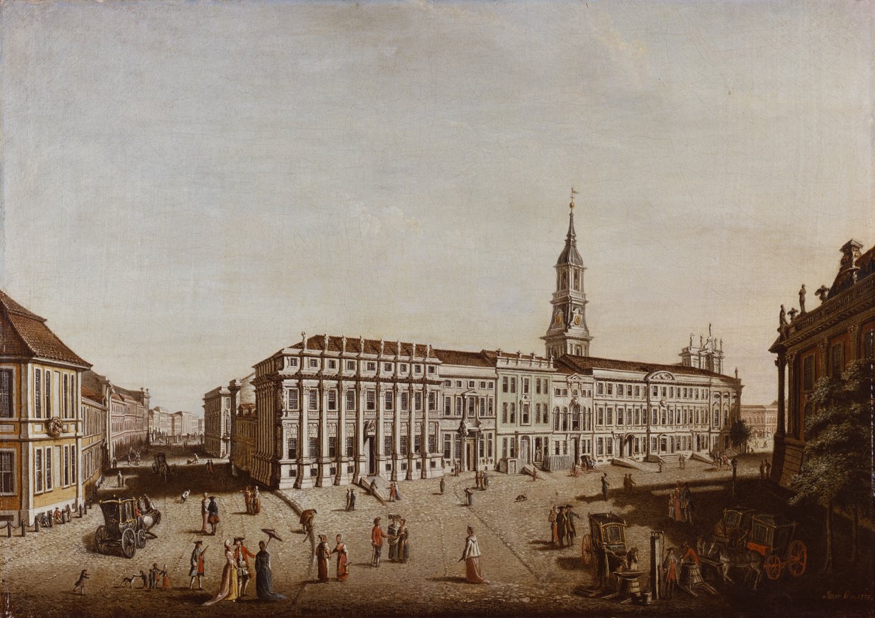 Näkymä Castle Streetille ja Fiaker-aukiolle, Potsdam, 1773 tekijältä Johann Friedrich Meyer