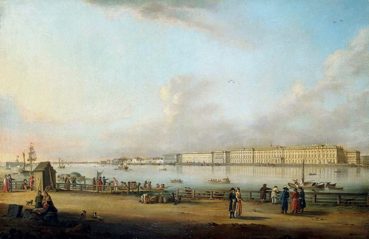 Näkymä Talvipalatsiin Vasiljevskin saarelta, 1796 tekijältä Johann Georg Mayr