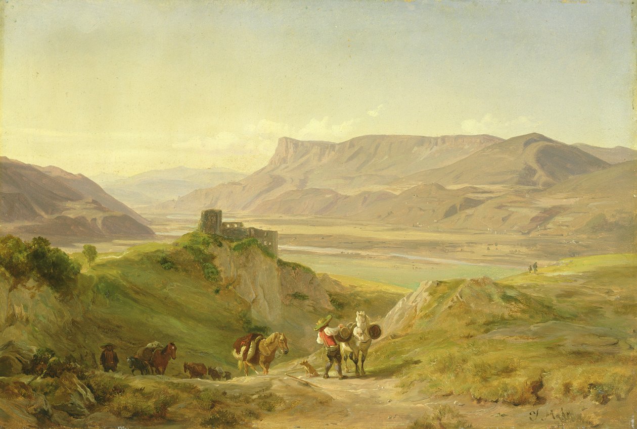 Brunnenburgin linnan rauniot Etschtalin laaksossa, 1838. tekijältä Johann Georg Paul Mohr