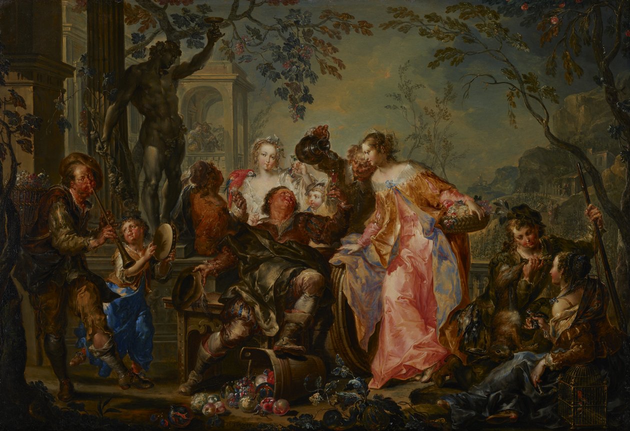 The Pleasures of the Seasons: Syksy, n. 1730 (öljy kuparille asennettu masoniittitaustalla) tekijältä Johann Georg Platzer