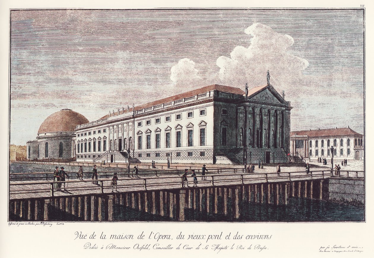 Berliinin kuninkaallinen oopperatalo, nykyinen valtionooppera Unter den Linden, vuonna 1773. tekijältä Johann Georg Rosenberg