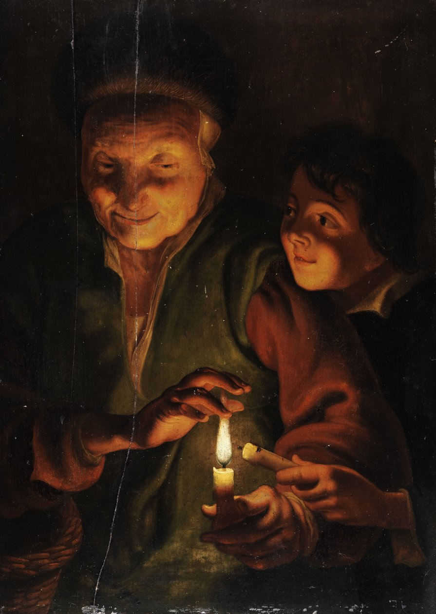 Alte Frau mit Knaben bei Kerzenlicht tekijältä Johann Georg Trautmann