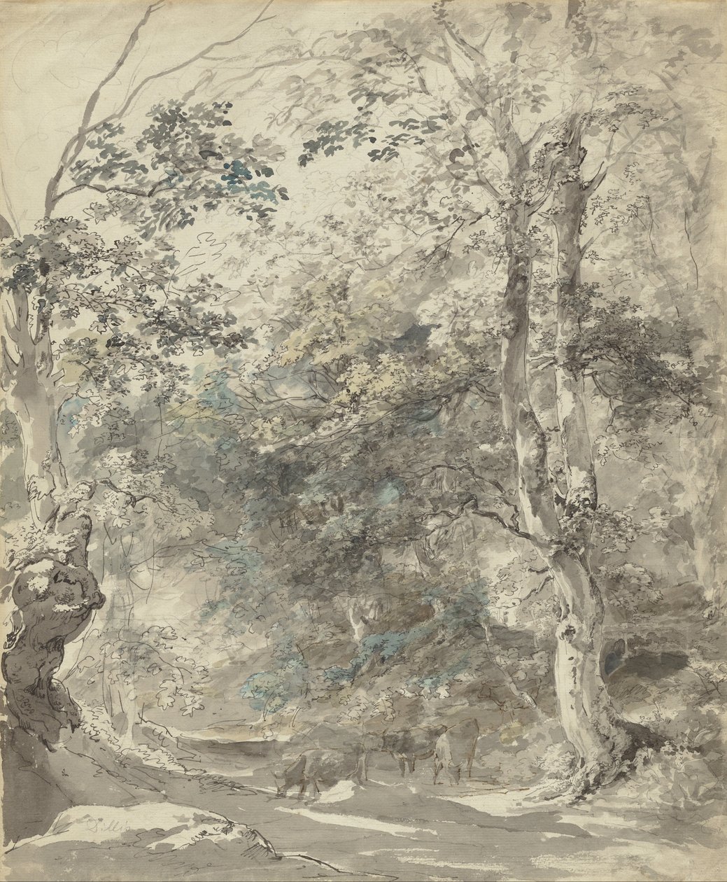 Metsäinen maisema lehmien kanssa tekijältä Johann Georg vonm Dillis