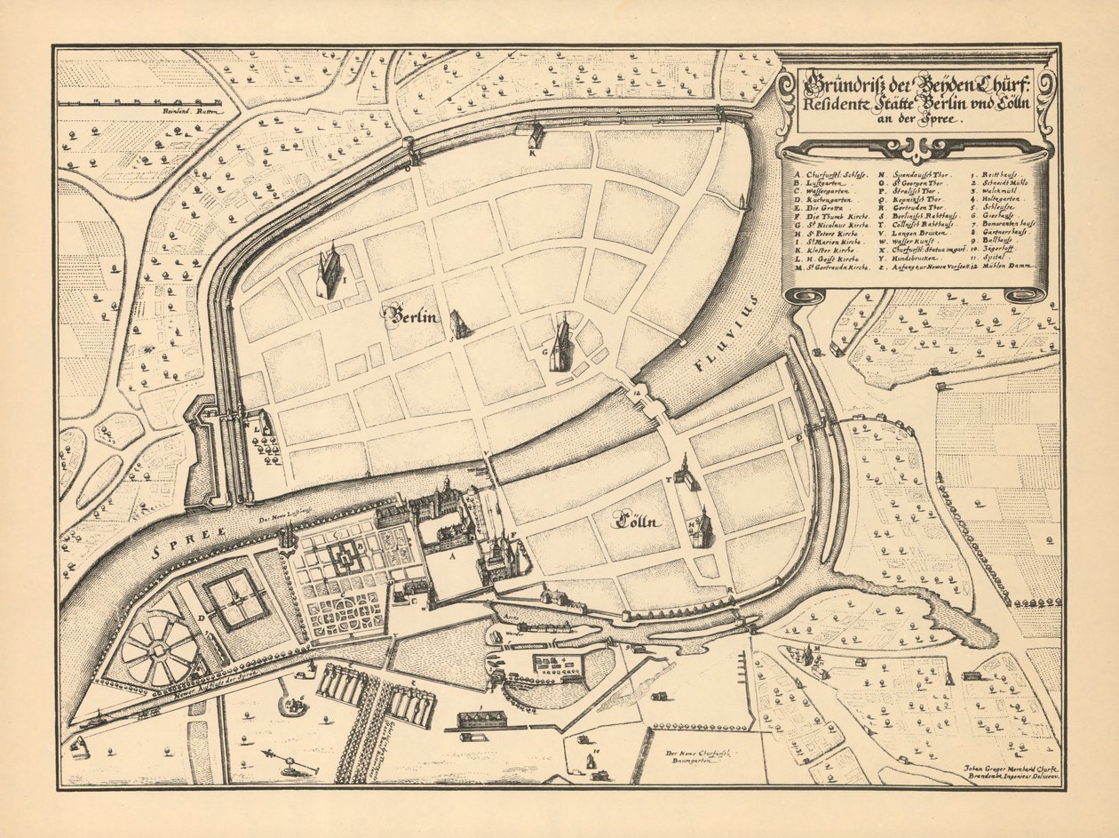 Berliinin ja Coellnin kartta, 1652 tekijältä Johann Gregor Memhardt