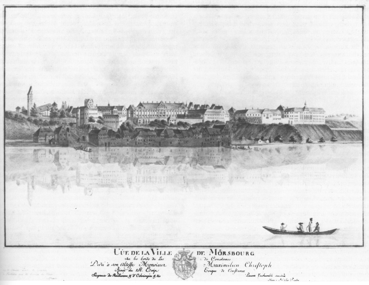 Ansicht der Stadt Meersburg vom See aus. tekijältä Johann Heinrich Bleuler