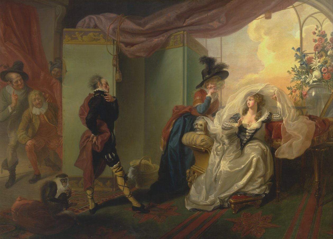 Olivia, Maria ja Malvolio elokuvasta Kahdestoista yö, näytös III, kohtaus iv tekijältä Johann Heinrich Ramberg