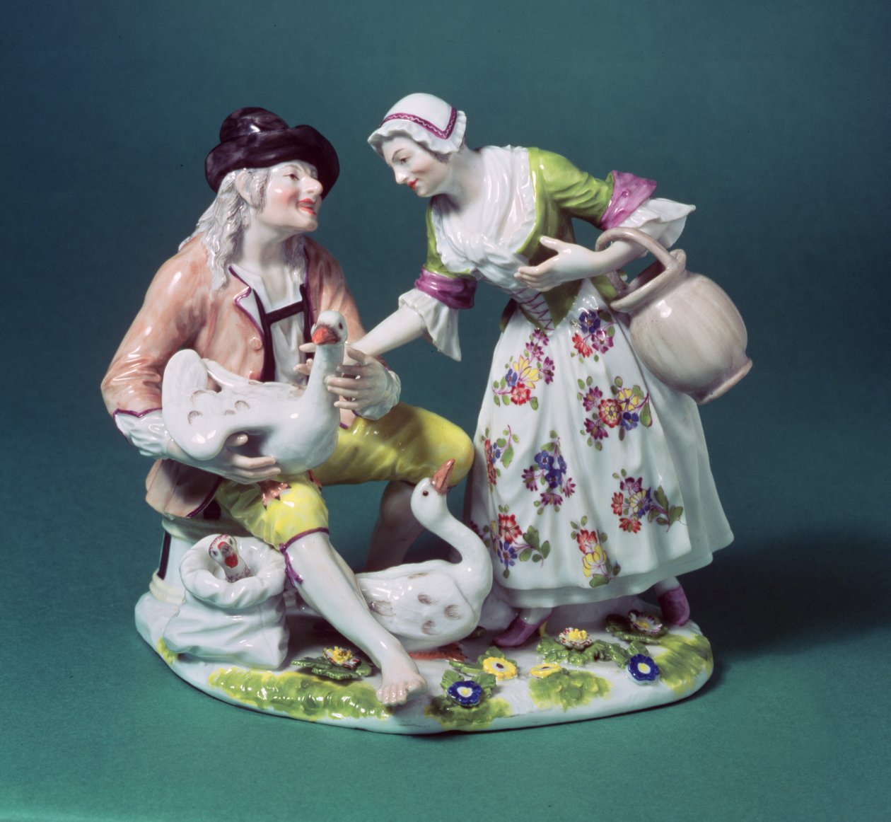 Siipikarjan myyjän Meissen-hahmo, n. 1750 (posliini) tekijältä Johann Joachim Kaendler