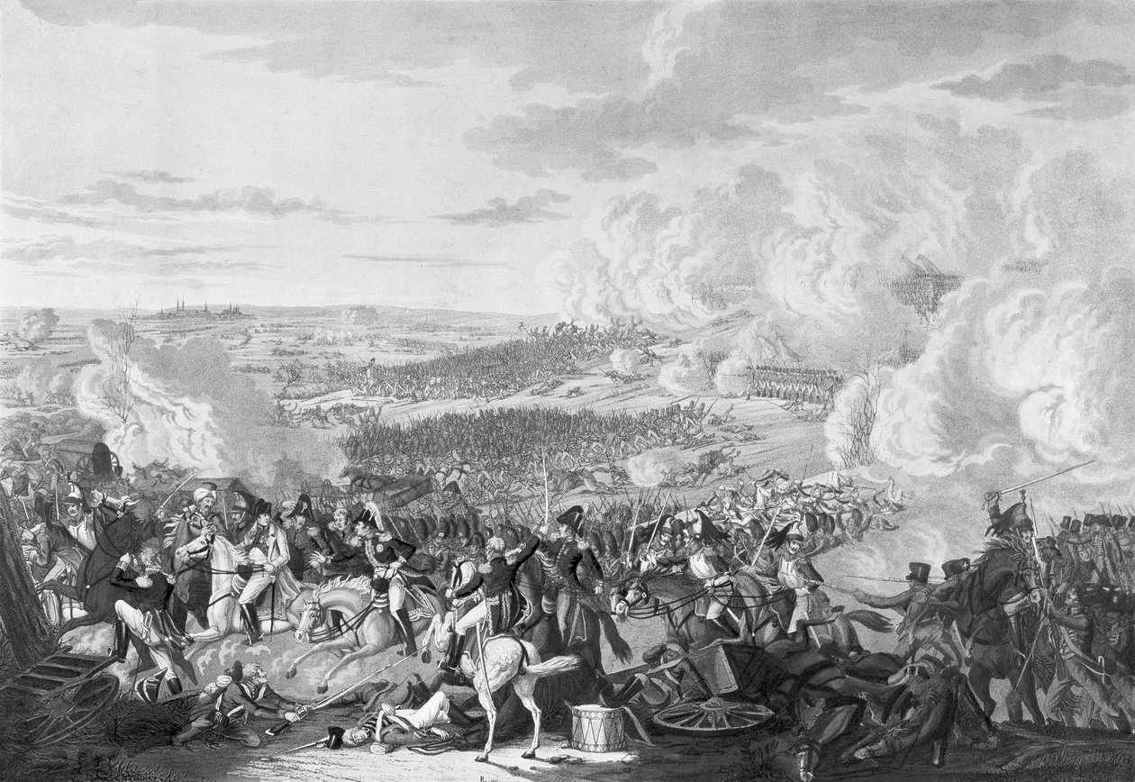 Napoleonin pako Waterloon taistelussa 18. kesäkuuta 1815, 1816 (akvatintta). tekijältä Johann Moritz Rugendas