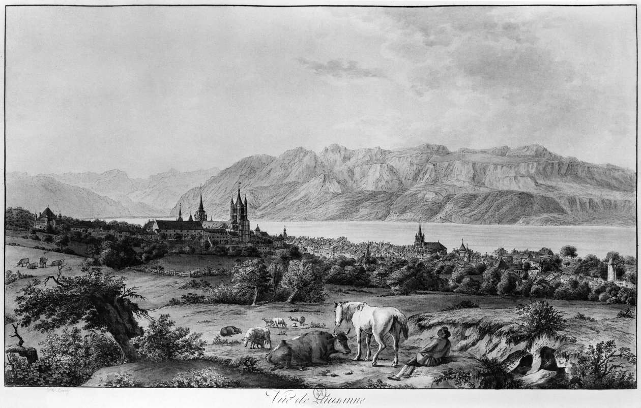 Näkymä Lausannelle tekijältä Johann Ludwig Aberli