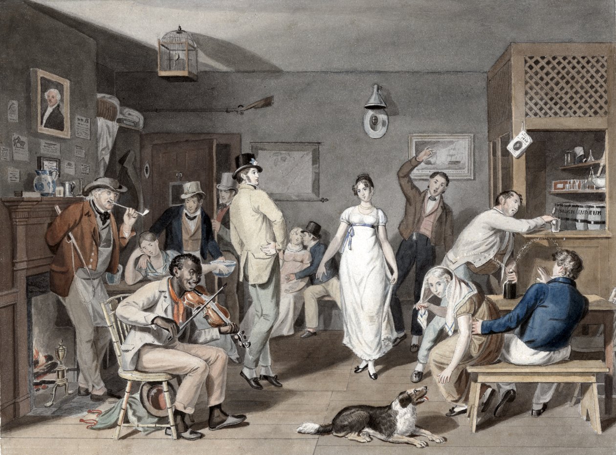 Country dance, n.1820 (käsinvärinen kaiverrus) tekijältä Johann Ludwig Krimmel