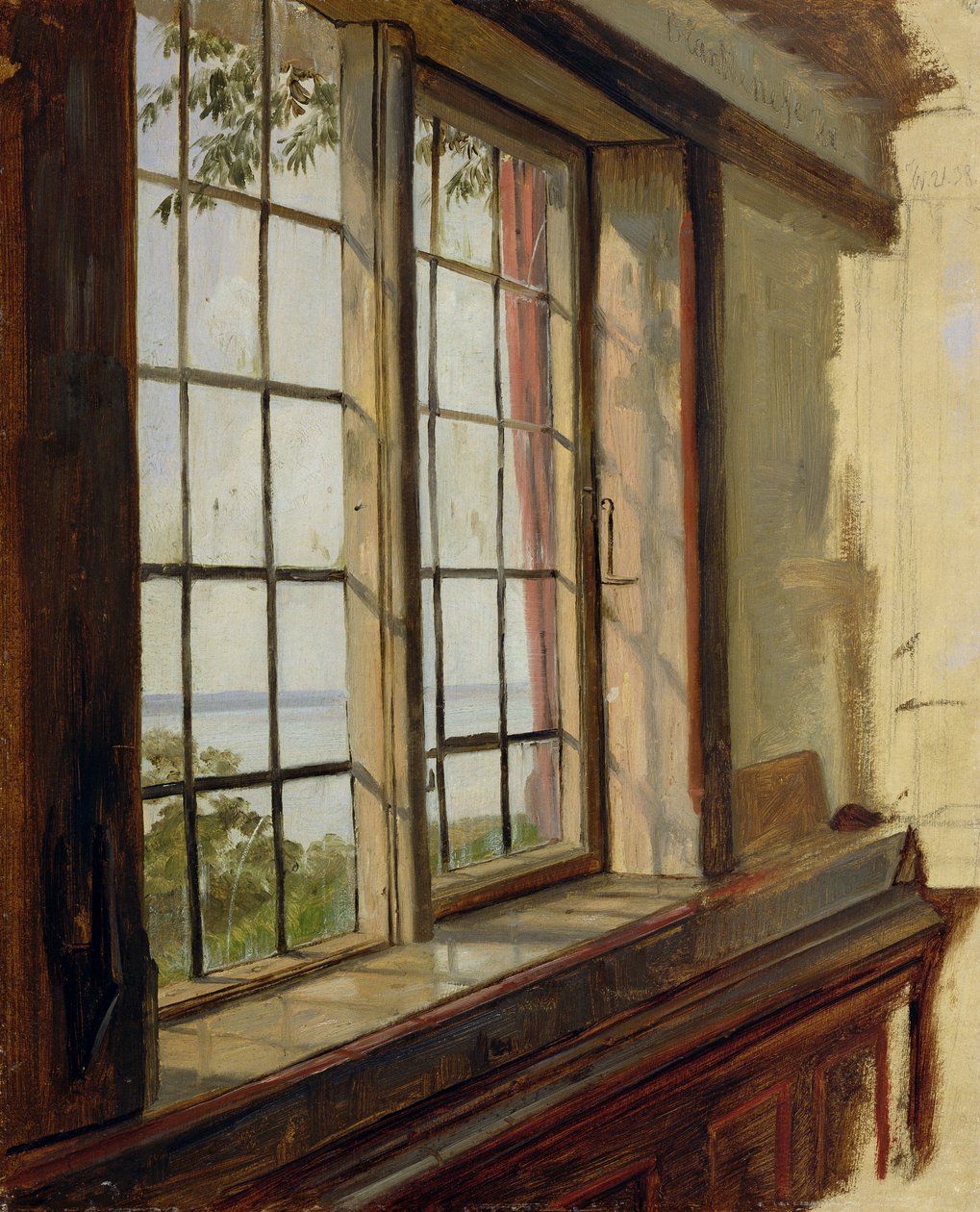 Näkymä Elbelle ikkunan läpi, 1838 tekijältä Johann Martin Gensler