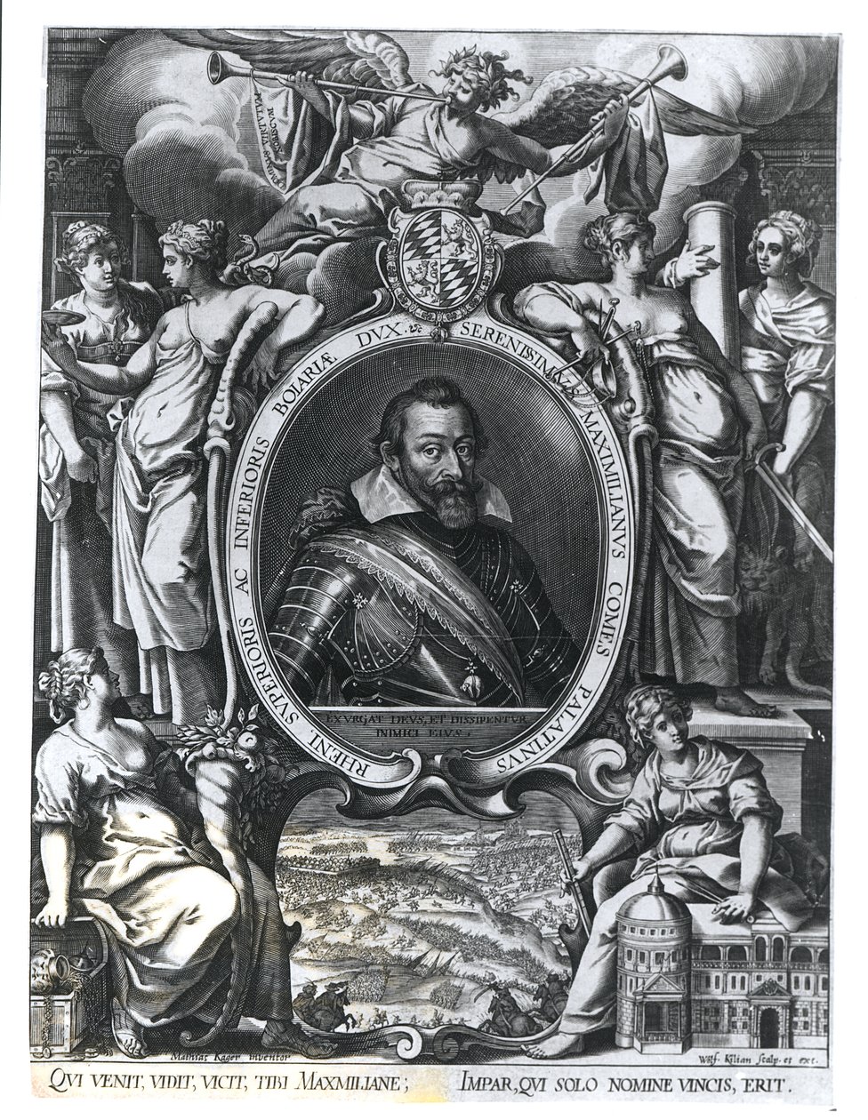 Baijerilaisen Maximilian I:n muotokuva, kaiverrus Wolfgang Kilian (1581-1662) tekijältä Johann Matthias Kager