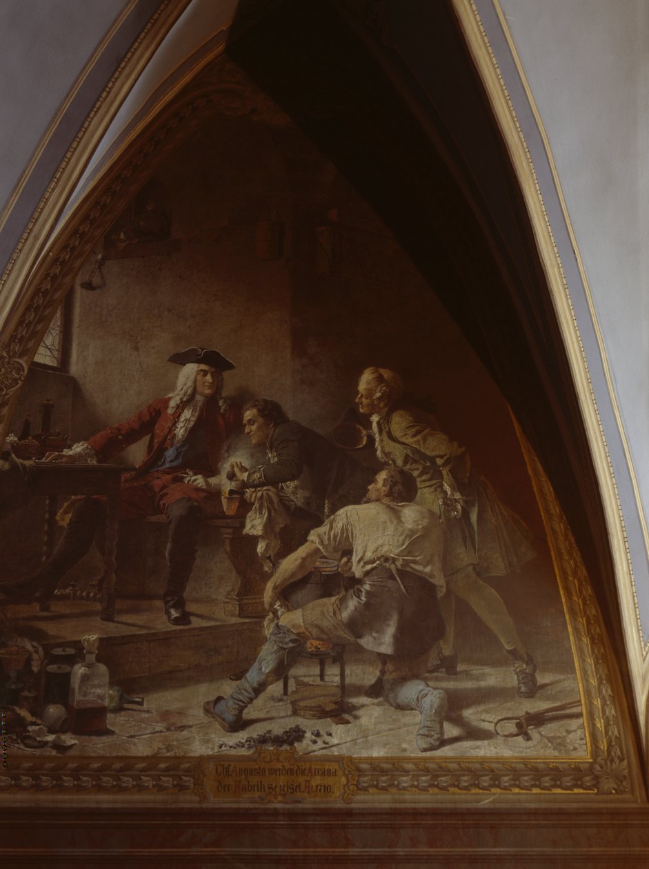 Boettger näyttää August Vahvalle posliininvalmistuksen salaisuuden tekijältä Johann Paul Adolf Kiessling