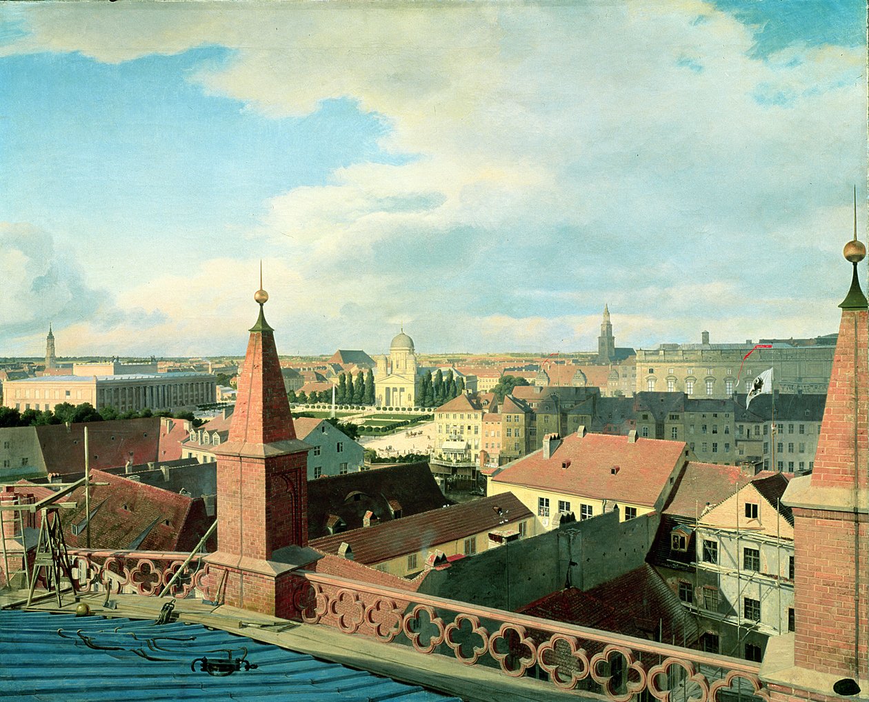 Näkymä Berliinin kaupunkiin, Altes-museo ja katedraali Friedrichswerderin kirkon katolta, 1834-35 tekijältä Johann Philipp Eduard Gartner