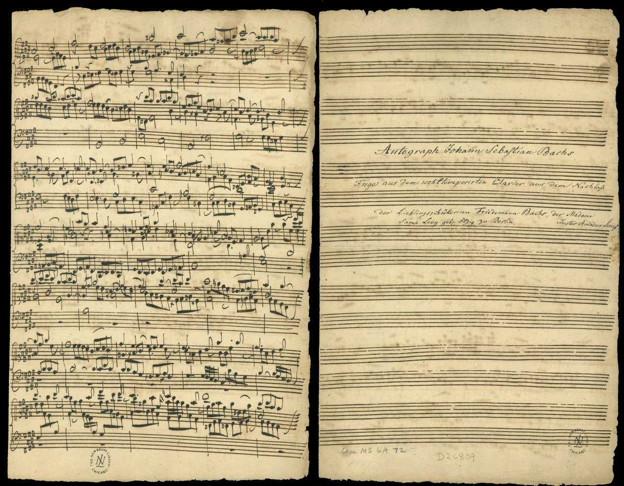 Nimikirjoitettu partituuri teokselle The Complete Fuuga in B-duuri (nro 25) Wohltemperiertes Klavierin toisesta osasta tekijältä Johann Sebastian Bach
