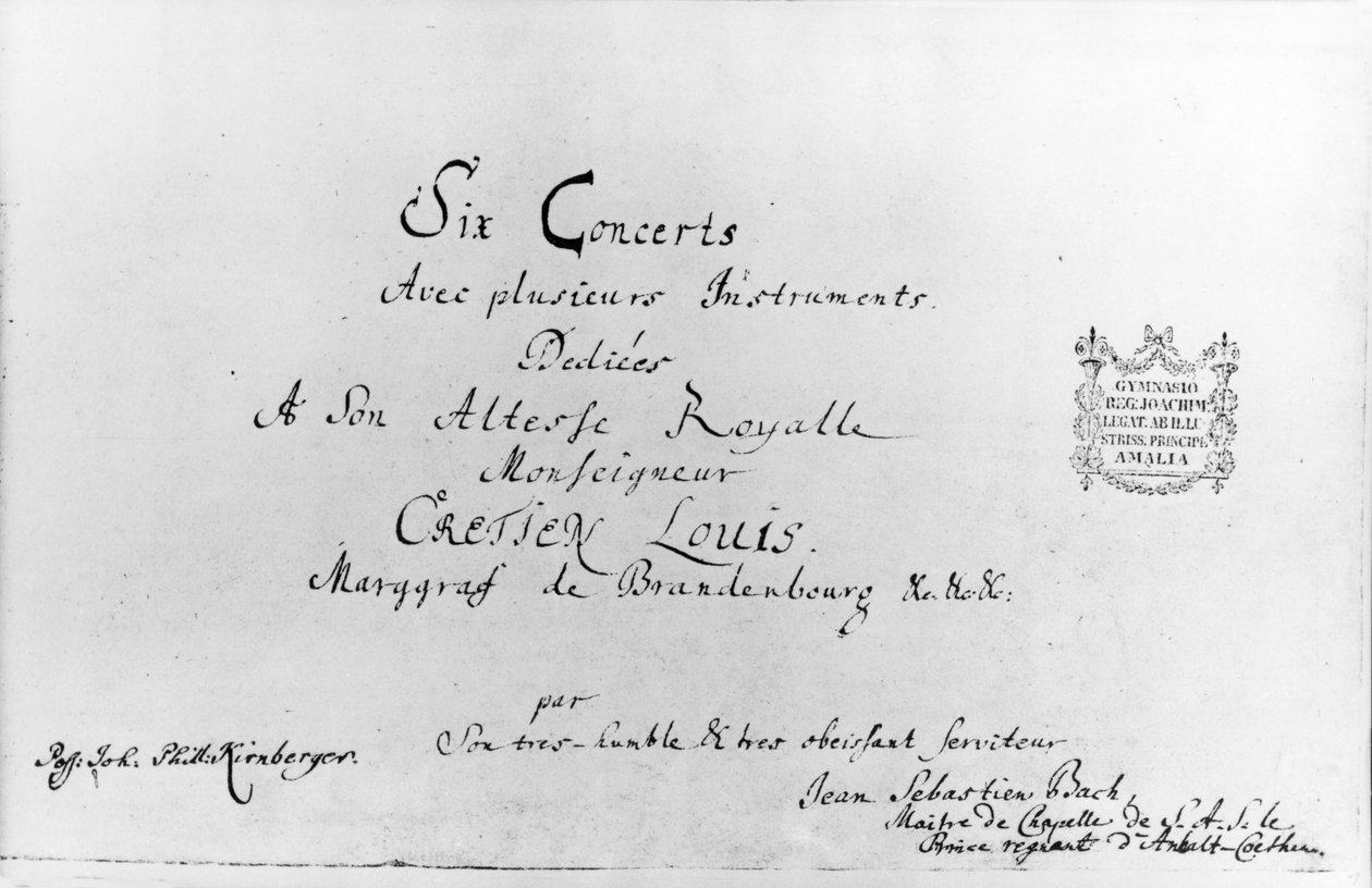 Brandenburgin konsertit, 1721 (kynä paperille) (katso myös 308426, 308425 ja 308418 ja 308416) tekijältä Johann Sebastian Bach